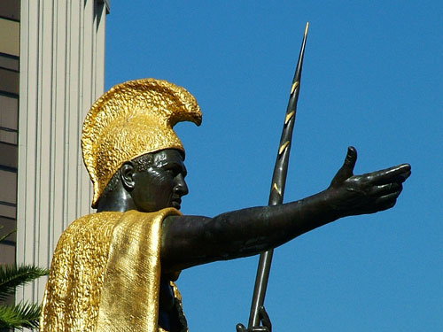 Close-up of King Kamehameha Statue Downtown Honolulu, Hawaii